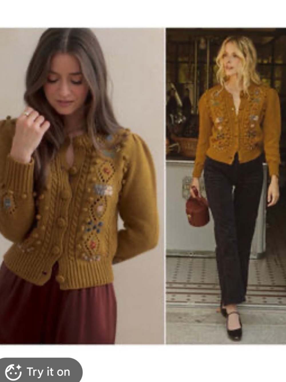 DÔEN Forget Me Not Cardigan Small Mustard Embroidered Organic Cotton - Picture 2 of 16